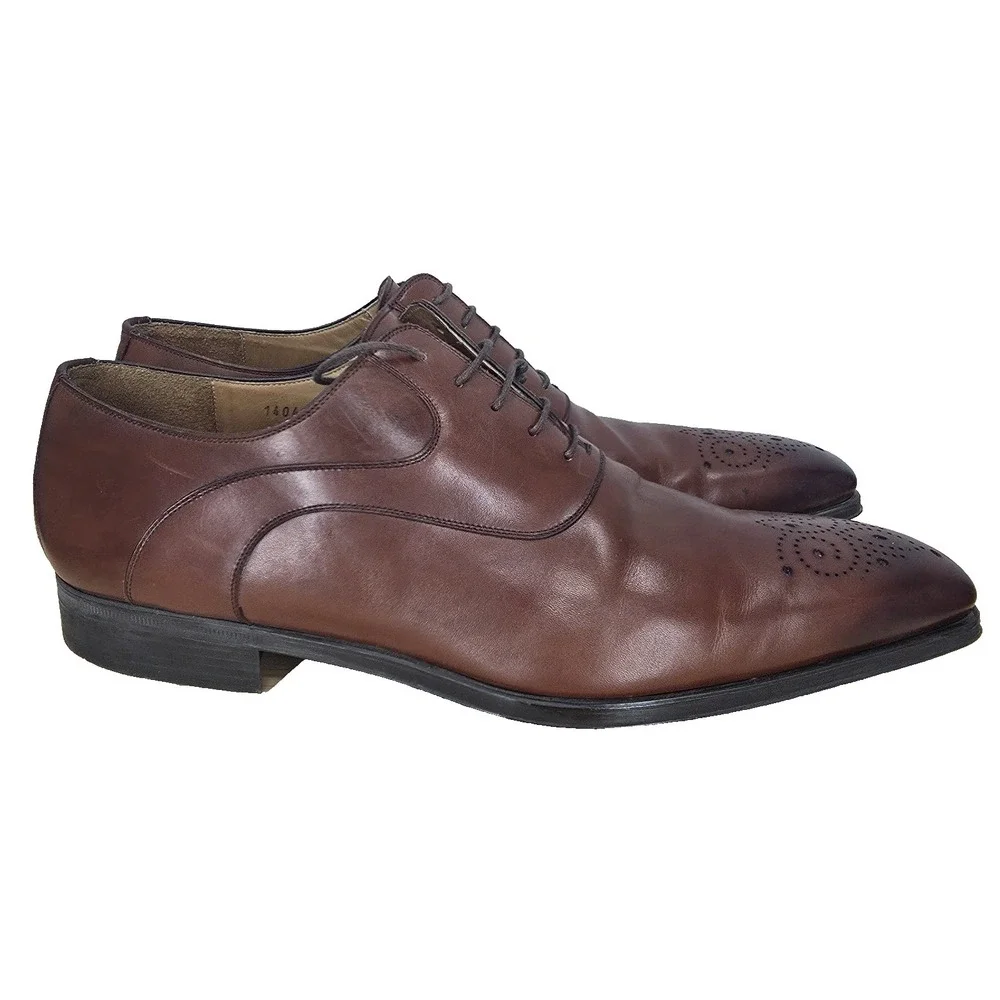 Magnanni Oxford Shoes Mens‎ 14 Brown Leather Brogue Lace Up Derby Dress Shoes